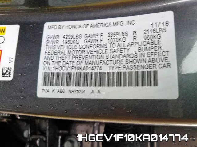 1HGCV1F10KA014774 фото 2