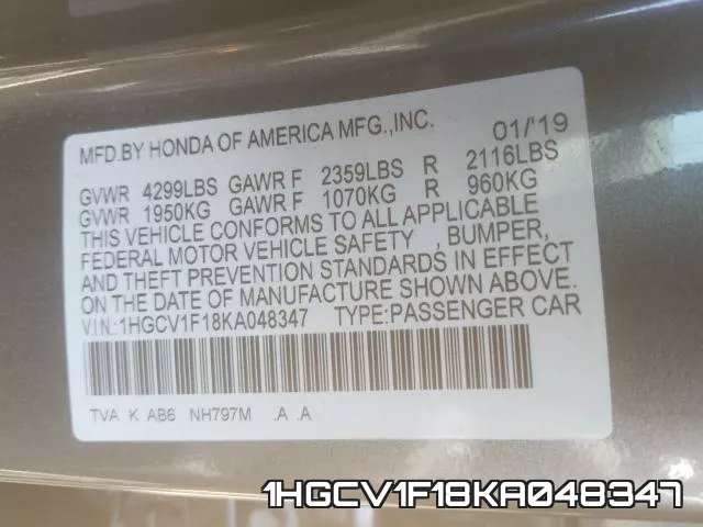 1HGCV1F18KA048347 фото 2