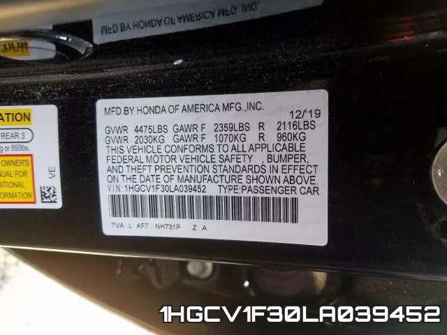 1HGCV1F30LA039452 фото 2