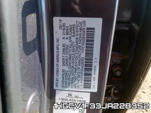 1HGCV1F33JA228352 фото 2