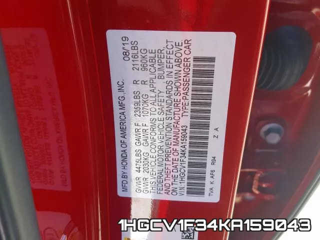 1HGCV1F34KA159043 фото 2
