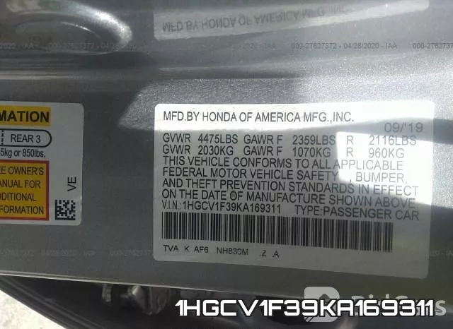 1HGCV1F39KA169311 фото 10