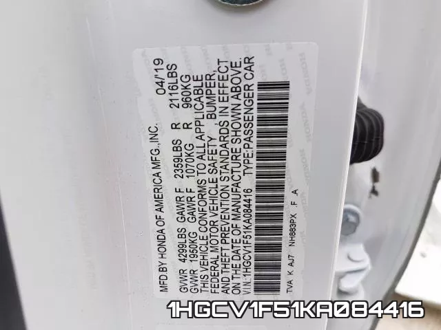 1HGCV1F51KA084416 фото 2