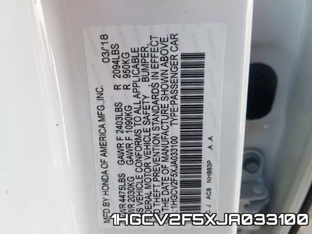 1HGCV2F5XJA033100 фото 2