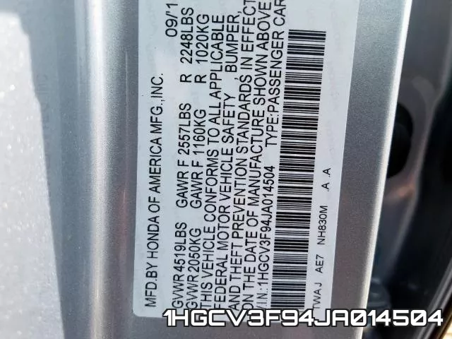 1HGCV3F94JA014504 фото 2