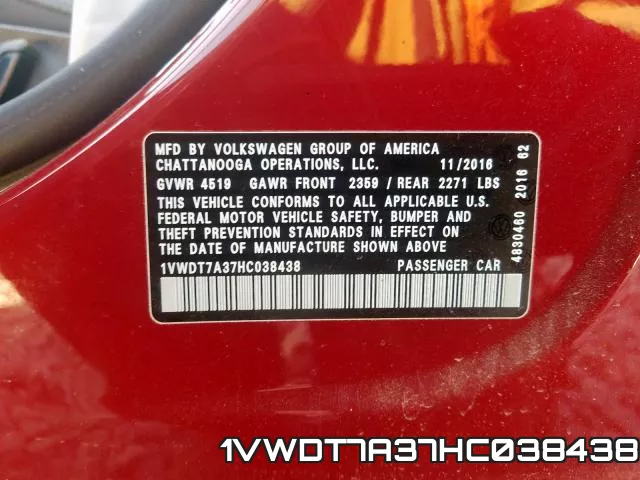 1VWDT7A37HC038438 фото 2
