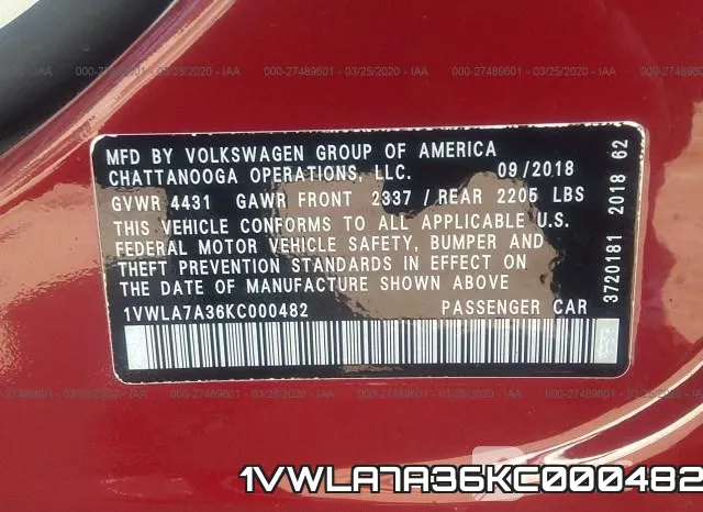 1VWLA7A36KC000482 фото 10