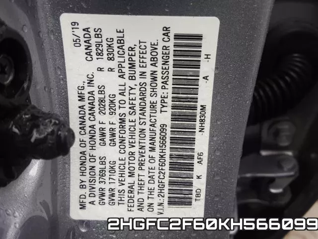 2HGFC2F60KH566099 фото 2