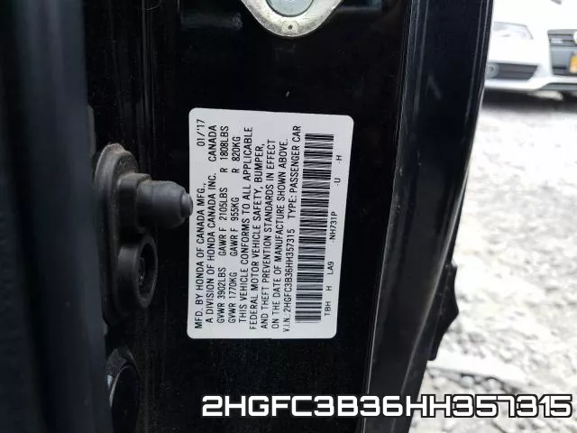 2HGFC3B36HH357315 фото 2