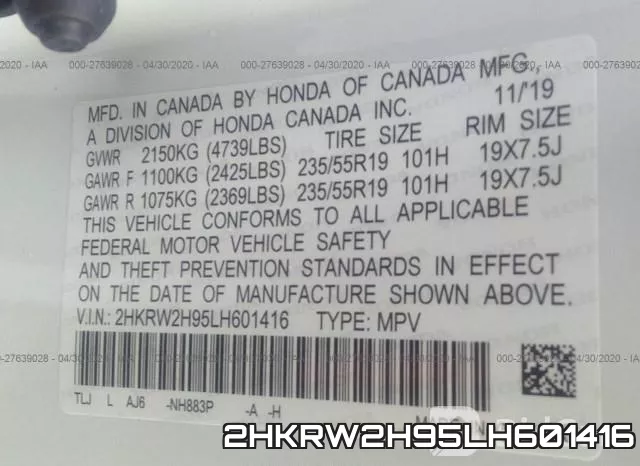 2HKRW2H95LH601416 фото 10