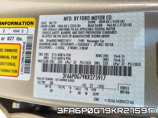3FA6P0G79KR275917 фото 2
