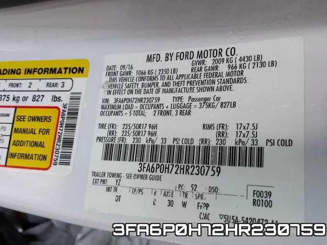 3FA6P0H72HR230759 фото 2