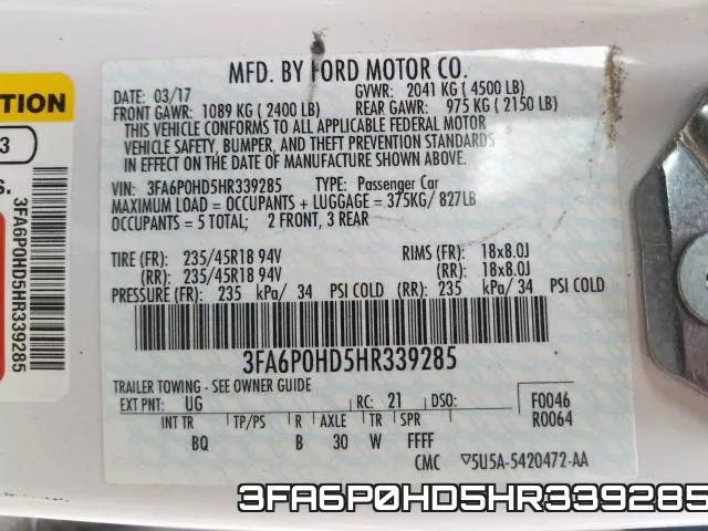 3FA6P0HD5HR339285 фото 2