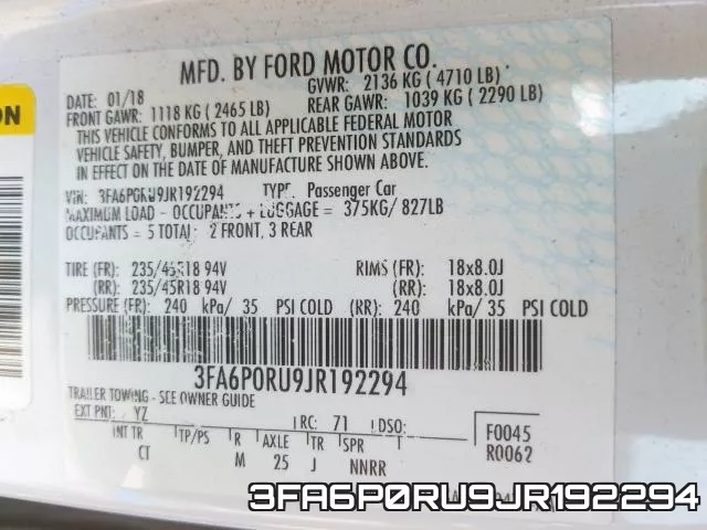 3FA6P0RU9JR192294 фото 2