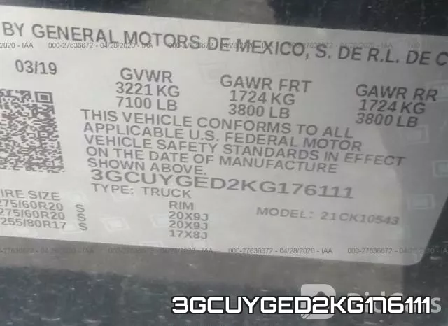 3GCUYGED2KG176111 фото 10