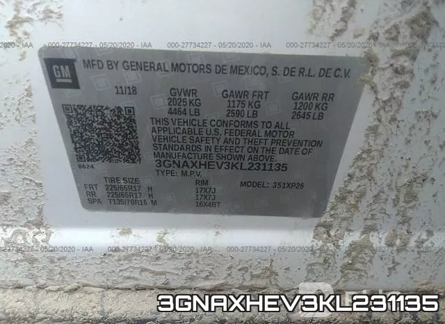 3GNAXHEV3KL231135 фото 10