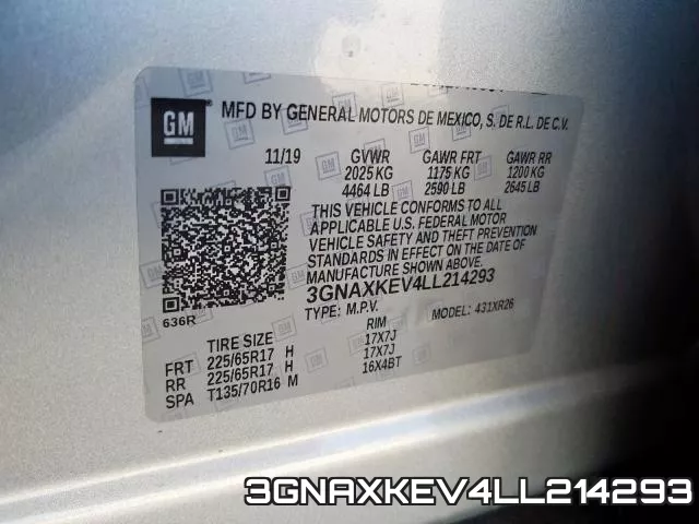 3GNAXKEV4LL214293 фото 2