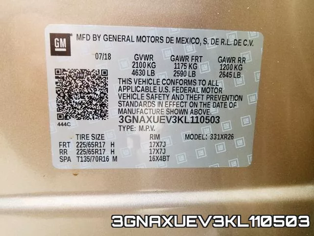 3GNAXUEV3KL110503 фото 2