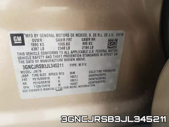 3GNCJRSB3JL345211 фото 2