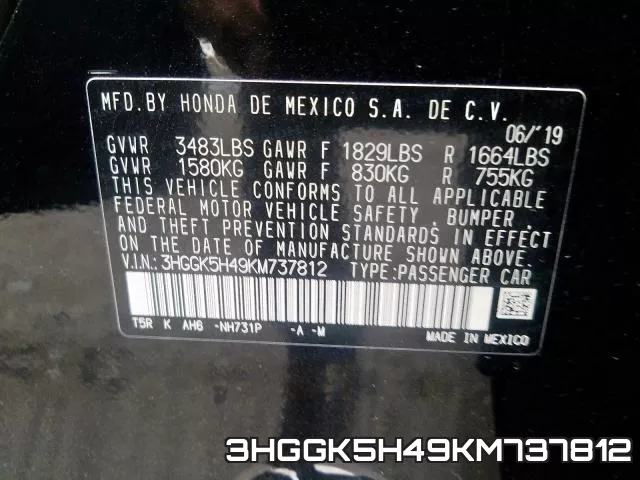 3HGGK5H49KM737812 фото 2