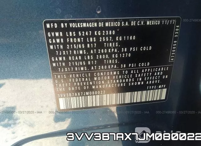 3VV3B7AX7JM080022 фото 10