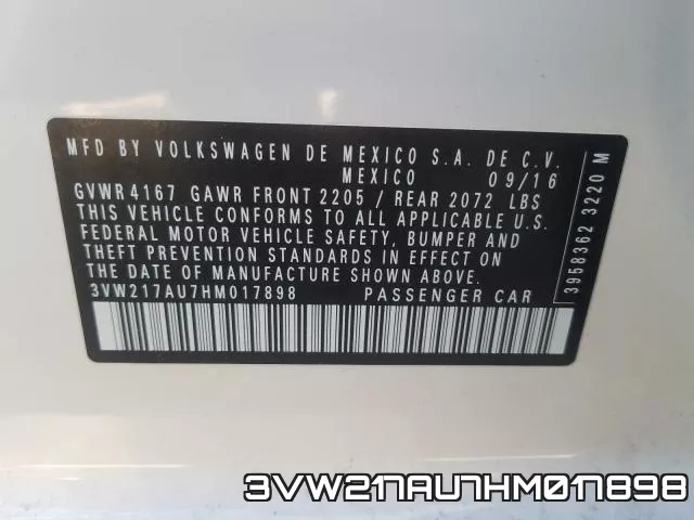 3VW217AU7HM017898 фото 2