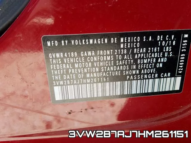 3VW2B7AJ7HM261151 фото 2