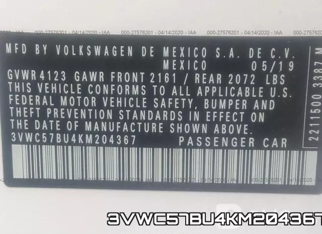 3VWC57BU4KM204367 фото 10