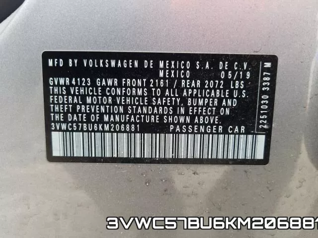 3VWC57BU6KM206881 фото 2