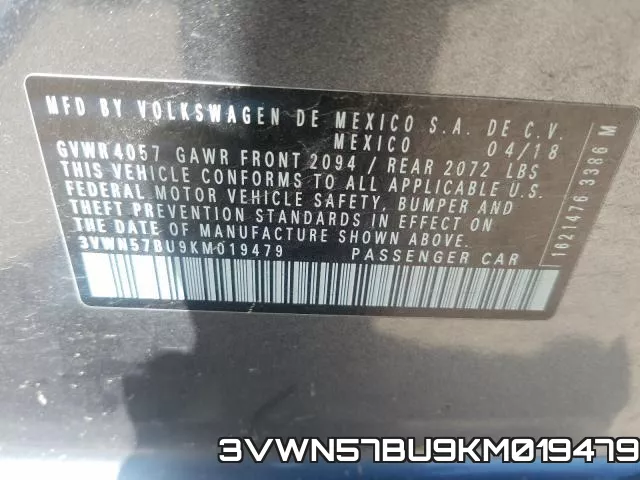 3VWN57BU9KM019479 фото 2