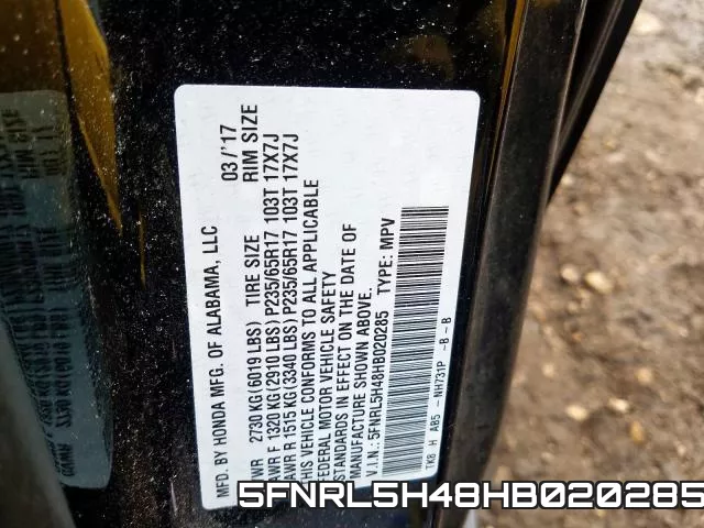 5FNRL5H48HB020285 фото 2