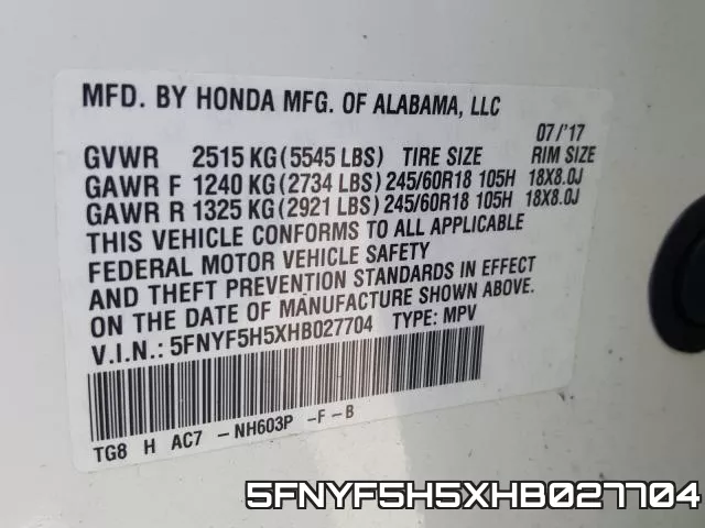 5FNYF5H5XHB027704 фото 2
