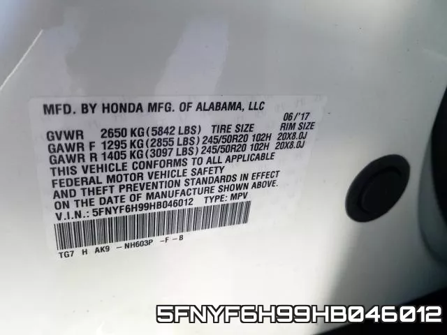 5FNYF6H99HB046012 фото 2