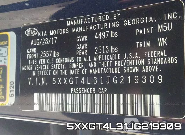 5XXGT4L31JG219309 фото 10