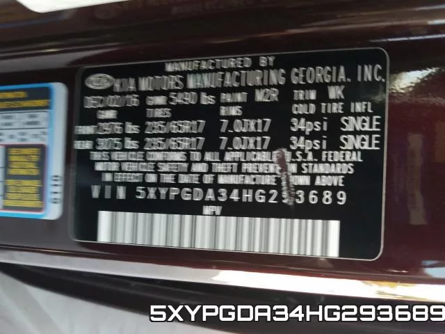 5XYPGDA34HG293689 фото 2