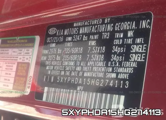 5XYPHDA15HG274113 фото 10