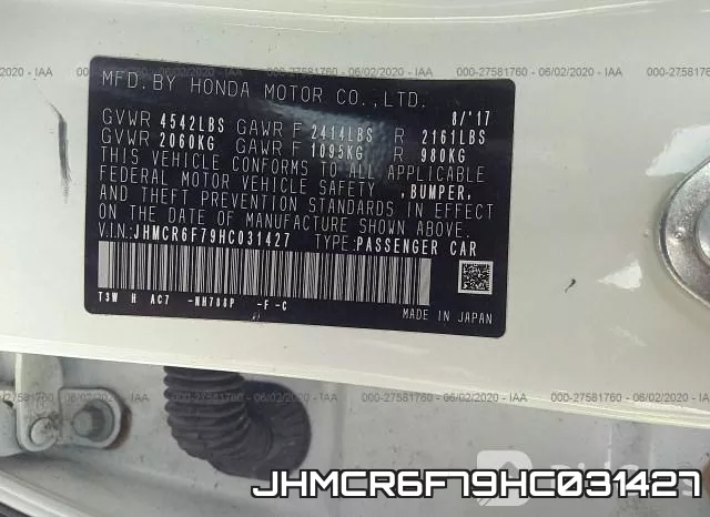 JHMCR6F79HC031427 фото 10
