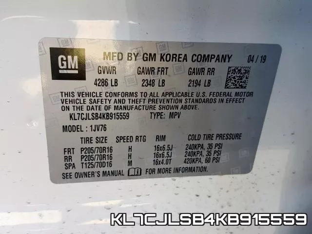 KL7CJLSB4KB915559 фото 2