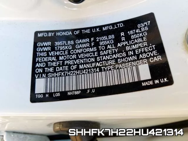 SHHFK7H22HU421314 фото 2