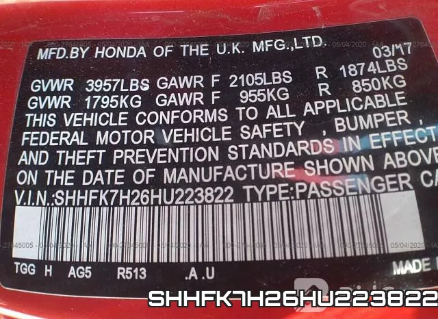 SHHFK7H26HU223822 фото 10