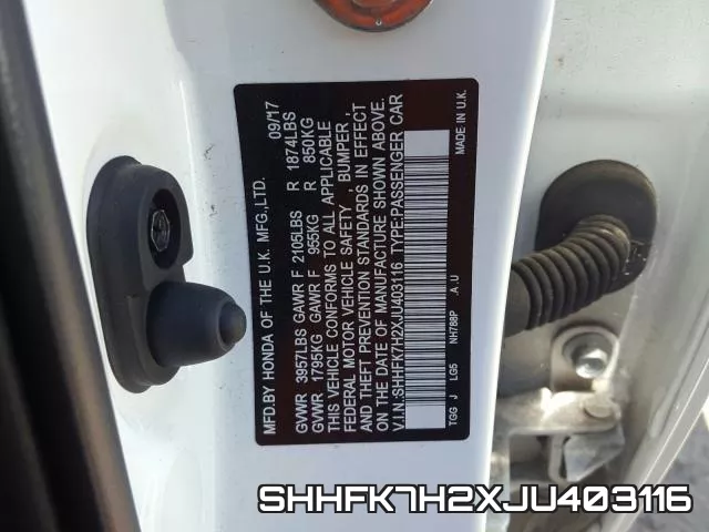 SHHFK7H2XJU403116 фото 2