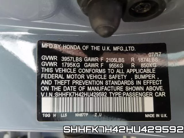 SHHFK7H42HU429592 фото 2