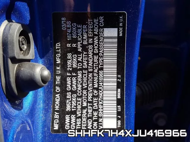 SHHFK7H4XJU416966 фото 2