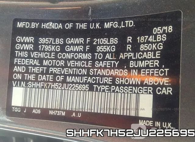 SHHFK7H52JU225695 фото 10