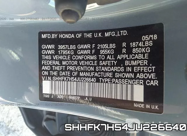 SHHFK7H54JU226640 фото 10