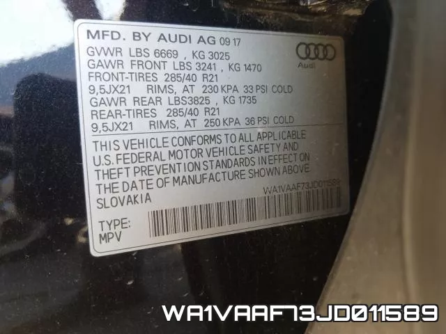WA1VAAF73JD011589 фото 2