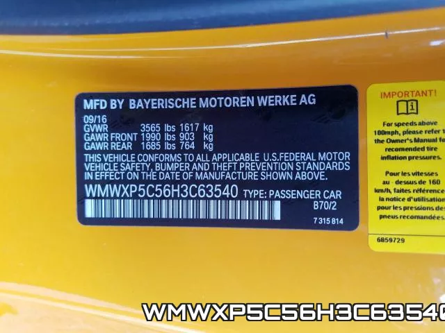 WMWXP5C56H3C63540 фото 2