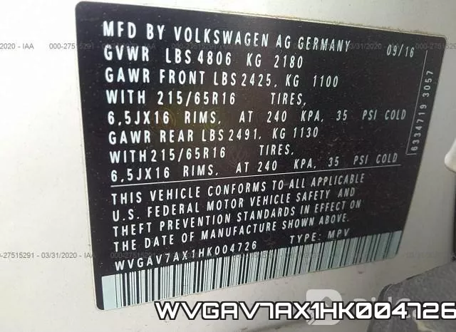 WVGAV7AX1HK004726 фото 10