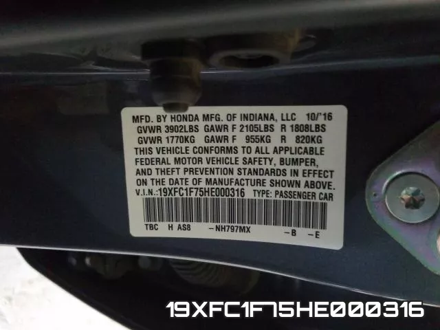19XFC1F75HE000316 фото 2