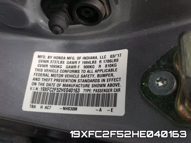 19XFC2F52HE040163 фото 2